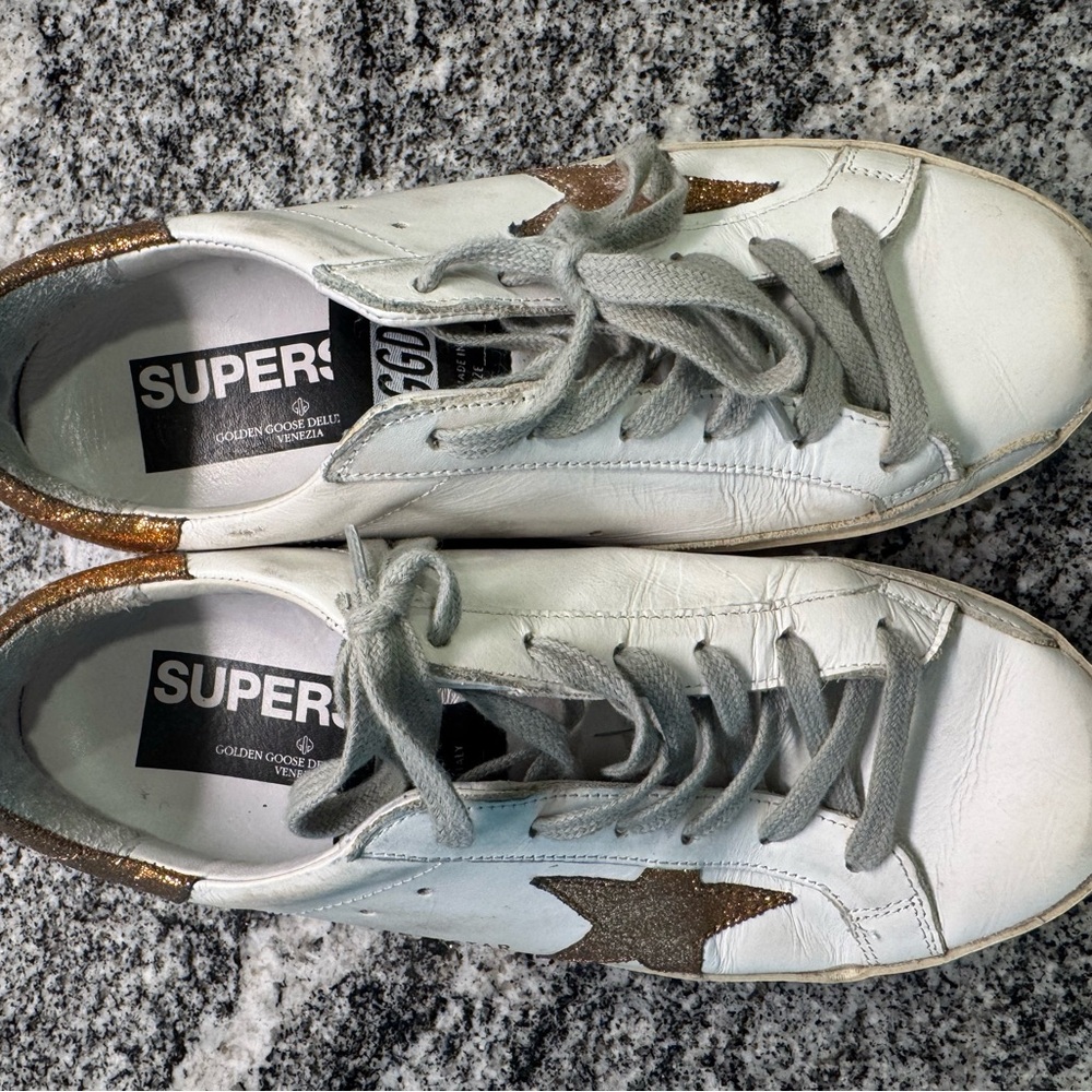 Golden Goose White Sneakers with Gold Star Accents